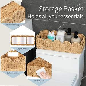 Cesto de Rattan de Jacinto d'Água para Banheiro, Bandeja Vazia de Vime para Lavatório e Tanque de Banheiro, Design Moderno - Product Image 3