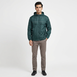 Custom Logo <b>Men's</b> Autumn Canvas Vintage Windbreaker Jacket Patchwork Hooded <b>Raincoat</b> with Stand Collar Full Zipper Outdoor Wear - Product Image 1
