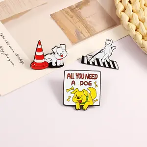 Obey traffic rules white dog bypasses roadblocks cat walks crossing cute animal pins ornaments