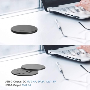 Trắng Đen 80mm ẩn trong văn phòng bàn tròn Grommet chúng tôi Ổ cắm điện USB A + USB-C sạc Ổ cắm với đầu xoay Bìa - Product Image 5