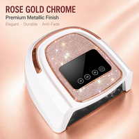 Lampu Kuku LED UV Chrome Rose Gold Dengan Panel Kristal Rhinestone Layar LCD Pintar Penghitung Waktu Mundur Real Time 3 Pengaturan Timer