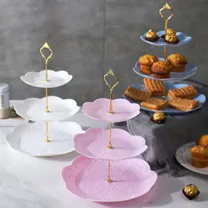 Porte-gâteau de mariage, support de gâteau détachable à 3 niveaux, poignée en métal, pour pâtisserie, Cupcake, assiette à fruits, support de Dessert