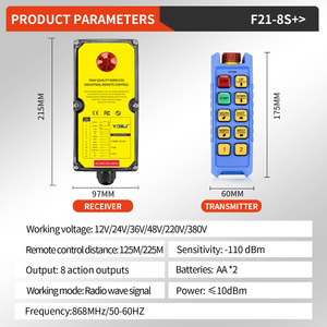 Télécommande radio sans fil industrielle F21-8S+ 8 canaux, étanche, anti-poussière, antichoc, pour le contrôle des équipements de levage de grue - Product Image 1