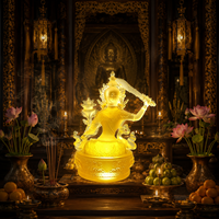 Statue de Bodhisattva Manjushri en cristal Liuli faite à la main, sculpture bouddhiste de la sagesse portant un épée, 18,5 cm, pour temple et autel domestique