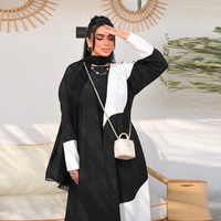 Abaya ouverte modeste MQ285 pour femme, robe musulmane, coloris noir et blanc, empiècements, vêtement islamique, robe longue Dubaï