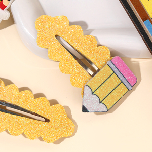 Lot de <span class=keywords><strong>2</strong></span> pinces à cheveux tendance à paillettes épaisses, style crayon, à clipser, à bord ondulé, pour filles, accessoires pour l'école et l'uniforme scolaire - Product Image 2