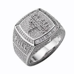 Bagues hiphop personnalisées, en argent sterling 925, forme carrée en laiton platine, bijou de <span class=keywords><strong>basket</strong></span>-ball, de champion, originales - Product Image 3