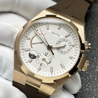Montre mécanique automatique de style professionnel avec phases de lune, cadran blanc texturé, bracelet en caoutchouc marron, montre-bracelet quotidienne pour homme