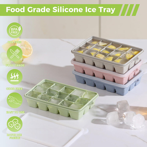 Factory OEM Quality 15 Cavity Soft Bottom Square Food Grade Silicone <b>Ice</b> <b>Maker</b> Mold with Lids Flexible DIY - Product Image 4