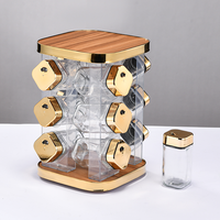 Ensemble de 12 pots à épices rotatifs de luxe, tour en verre avec base rotative à 360°, bouteilles en verre, couvercles à débit réglable, hermétiques, écologiques