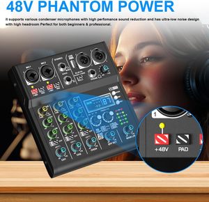 NGVM XR-4 สีดำ มิกเซอร์ดีเจระดับมืออาชีพ 4 แชนแนล พร้อม DSP ในตัว อีควอไลเซอร์ 3 แบนด์ บลูทูธ 5.0 บันทึกผ่าน USB สำหรับการแ<span class=keywords><strong>สด</strong></span>งสด +48V - Product Image 5