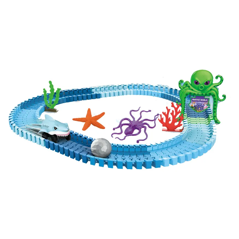 QS di alta qualità educativo fai da te assemblaggio oceano mare mondo ferroviario giocattoli di plastica elettrico treno Set di giocattoli per bambini regalo