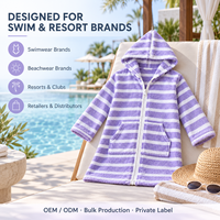 Peignoir à capuche rayé personnalisé pour enfants avec fermeture éclair en coton éponge, marque privée, pour la plage et la piscine, vente en gros