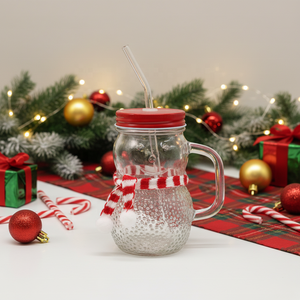 كؤوس زجاجية شفافة على شكل كرة عيد الميلاد، زجاجة نبيذ مع قش، أكواب مشروبات على شكل رجل الثلج - Product Image 3