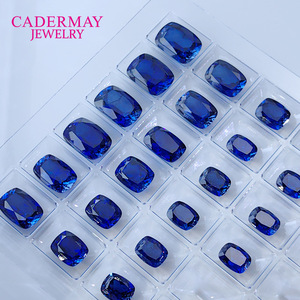 Cadermay Jewelry Royal Blue Synthetic Sapphire Rectangular Loose Stone For Jewelry Making 4x6mm To 12x16mm - Product Image 1