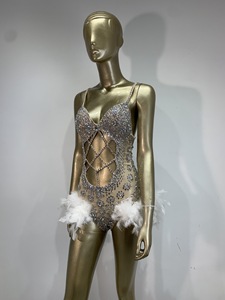 Combinaison de performance de luxe européenne et américaine, style plume et diamant, sexy, à découpes, pour chanteuse de boîte de nuit, bar ou spectacle de ballet - Product Image 2