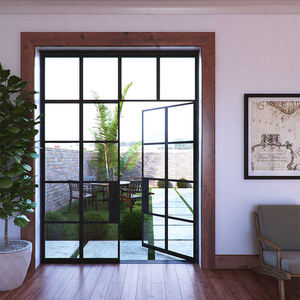 Portas de Metal Exterior Entrada Principal Estilo Francês Entrada Exterior Porta Dupla Porta Dupla com Painel de Vidro e Inserção <span class=keywords><strong>Grill</strong></span> - Product Image 2