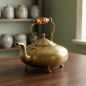 Vintage Brass Tea <b>Kettle</b> <b>With</b> <b>Wooden</b> <b>Handle</b> And Lid Metal Water Pot - Product Image 5