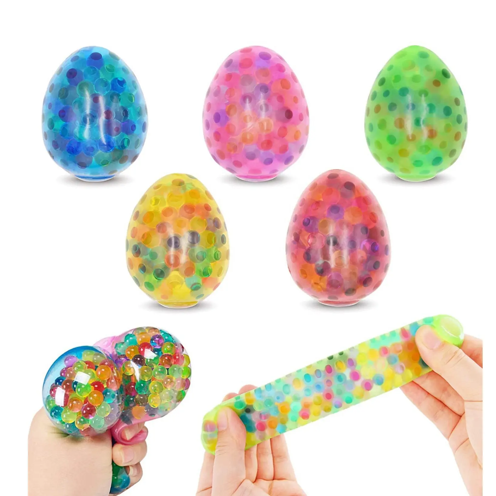 Hot Selling Colored Beads Simulation Vent Eggs Kids Stress Ball Squeeze Soft Rubber Easter Eggs Stress Squishy Ball Anti Stress