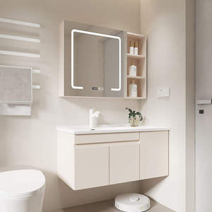 Simple <b>white</b> bathroom cabinet smart <b>mirror</b> cabinet hanging <b>white</b> cabinet body <b>white</b> washbasin - Product Image 3