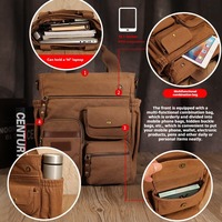Grand sac de messager en toile de 15.6 pouces pour hommes, organisateur d'affaires décontracté, porte-documents à bandoulière marine/noir, fermeture à glissière, doublure en polyester