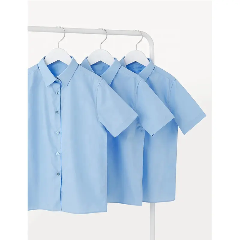 قمصان مدرسية للأطفال من الحديد, قمصان مدرسية قصيرة الأكمام للفتيات بلون أزرق سماوي