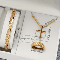 Gohuos 8807 Ensemble Classique 5 Pièces : Collier Croix, Bague, Chaîne, Bracelet, Montre Homme de Luxe Lumineuse et Étanche avec Coffret en Cuir Haut de Gamme