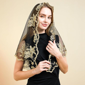 Женская головная уборная накидка с вышивкой в испанском стиле, треугольная католическая вуаль, церковная кружевная мантилья - Product Image 1