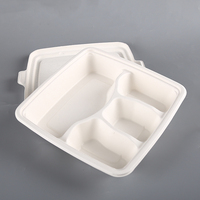 Plateau de service alimentaire carré 100 % compostable en bagasse de canne à sucre avec couvercle en papier