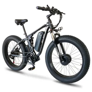 26 인치 7 속도 48V 1000W 2000w 듀얼 모터 전기 자전거 전체 서스펜션 mtb 지방 타이어 ebike 산악 자전거