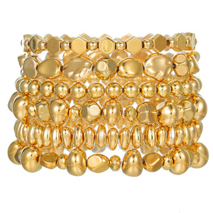 Irregular Geometric <b>Beaded</b> Elastic <b>Bracelet</b> Set Women's Party Jewelry 6 Piece Multi Layered Gold Silver Tone Fashion <b>Bracelets</b> - Product Image 5