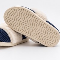 Pantoufles en velours côtelé à lanières croisées, doublées de fourrure, pour l'hiver, chaussures d'intérieur