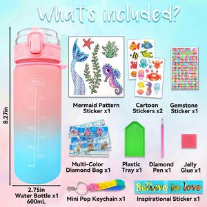 Menghias botol air Anda sendiri kit permata putri duyung lukisan kerajinan seni yang menyenangkan dan kerajinan hadiah mainan untuk ulang tahun anak perempuan - Product Image 5