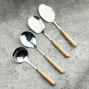 Lot de 6 ustensiles de cuisine en gros – Ensemble d'ustensiles de cuisson en acier inoxydable avec manche en bois pour la maison et la restauration - Product Image 6