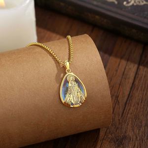 Collier pendentif Médaille Miraculeuse <span class=keywords><strong>Vierge</strong></span> Marie en gros directement <span class=keywords><strong>de</strong></span> l'usine, plaqué or 18 carats, pierre <span class=keywords><strong>de</strong></span> lune en forme <span class=keywords><strong>de</strong></span> goutte, bijoux religieux - Product Image 4