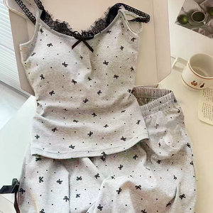 <span class=keywords><strong>Pijama</strong></span> de encaje con almohadilla en el pecho Traje de eslinga dulce de verano para mujer Ropa exterior de algodón - Product Image 1