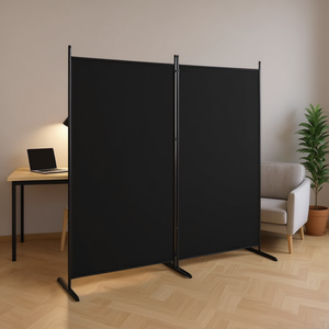 Paravent pliable à 4 panneaux en tissu polyester noir avec cadre en acier carbone pour la maison ou le bureau, design minimaliste, opaque - Product Image 2