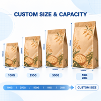 Sachet personnalisé en papier kraft sans fenêtre, scellé sur huit côtés, pour l'avoine, destiné à la vente au détail et en gros