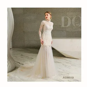 Abito da sposa di colore bianco alto avorio mermaid pizzo a collo finto abito da sposa