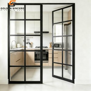 GS Open Kitchen Partition Door Modern Black Frame Glass French Door for Loft - Product Image 1