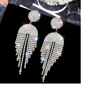 925 Silver Needle Pin Platinum Plating Earrings Full Diamond Earrings For Women Multiple Tassel Long Chain Earring