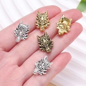 Wolf Head <b>Spacer</b> Beads Zinc Alloy Ancient Gold Silver Large Hole DIY Jewelry Accessories Loose Beads For Bracelet Bangle - Product Image 3