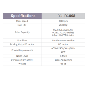 Mini Palm <span class=keywords><strong>Centrifuge</strong></span> 7000 tpm Laag geluidsniveau 45 dB Snelle acceleratie en remming met 8x2 ml en PCR8 striprotors - Product Image 5