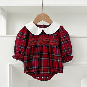 Nuova Tutina per Neonata Natale 2026, Abbigliamento <span class=keywords><strong>Bambina</strong></span> Primavera Autunno, Tutina Rossa a Quadri con Colletto e Maniche per Neonati - Product Image 3