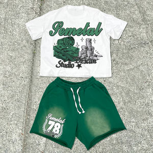 T-shirt de sérigraphie d'été de haute qualité Survêtements graphiques lourds Shorts en coton lavés à l'acide et ensembles de t-shirts pour hommes - Product Image 1