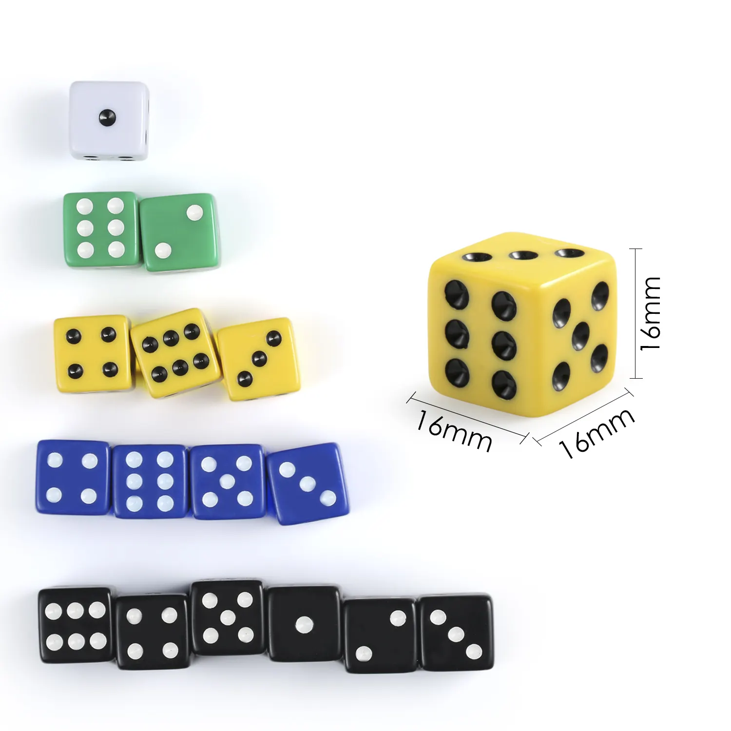 Set di dadi angolari arrotondati a 6 facce da 16mm dadi di gioco D6 di dimensioni Standard in 10 diversi colori solidi custodia per giocare a dadi