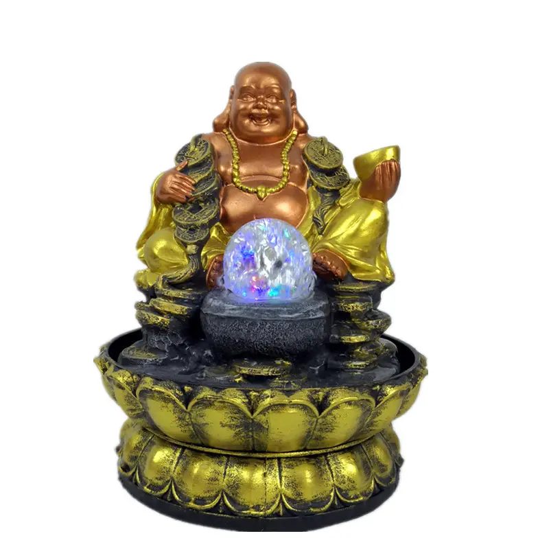 Dekorasi Rumah Patung Buddha Meja dengan Uang Outlet Pabrik Kerajinan Resin Hadiah Bisnis Buda Ornamen Air Mancur Dalam Ruangan