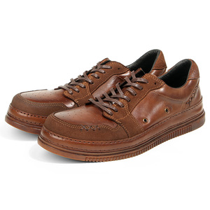 Chaussures décontractées pour hommes en cuir véritable, talon bas, à lacets, couleur unie, marron, noir, chaussures bateau de loisirs 310-4 - Product Image 5