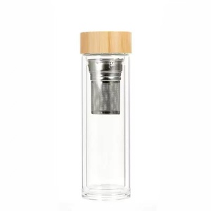 Venta al por mayor taza de vidrio de borosilicato doble con cubierta de bambú logotipo personalizable para regalos personalizados - Product Image 6