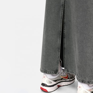 Gonna Lunga in Denim Vintage Nera e Grigia per Donna, Gonna in <span class=keywords><strong>Jeans</strong></span> Streetwear, Gonne in Denim da Donna - Product Image 5